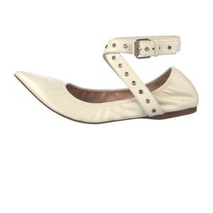 Valentino Garavani Ivory Ankle Strap Flats